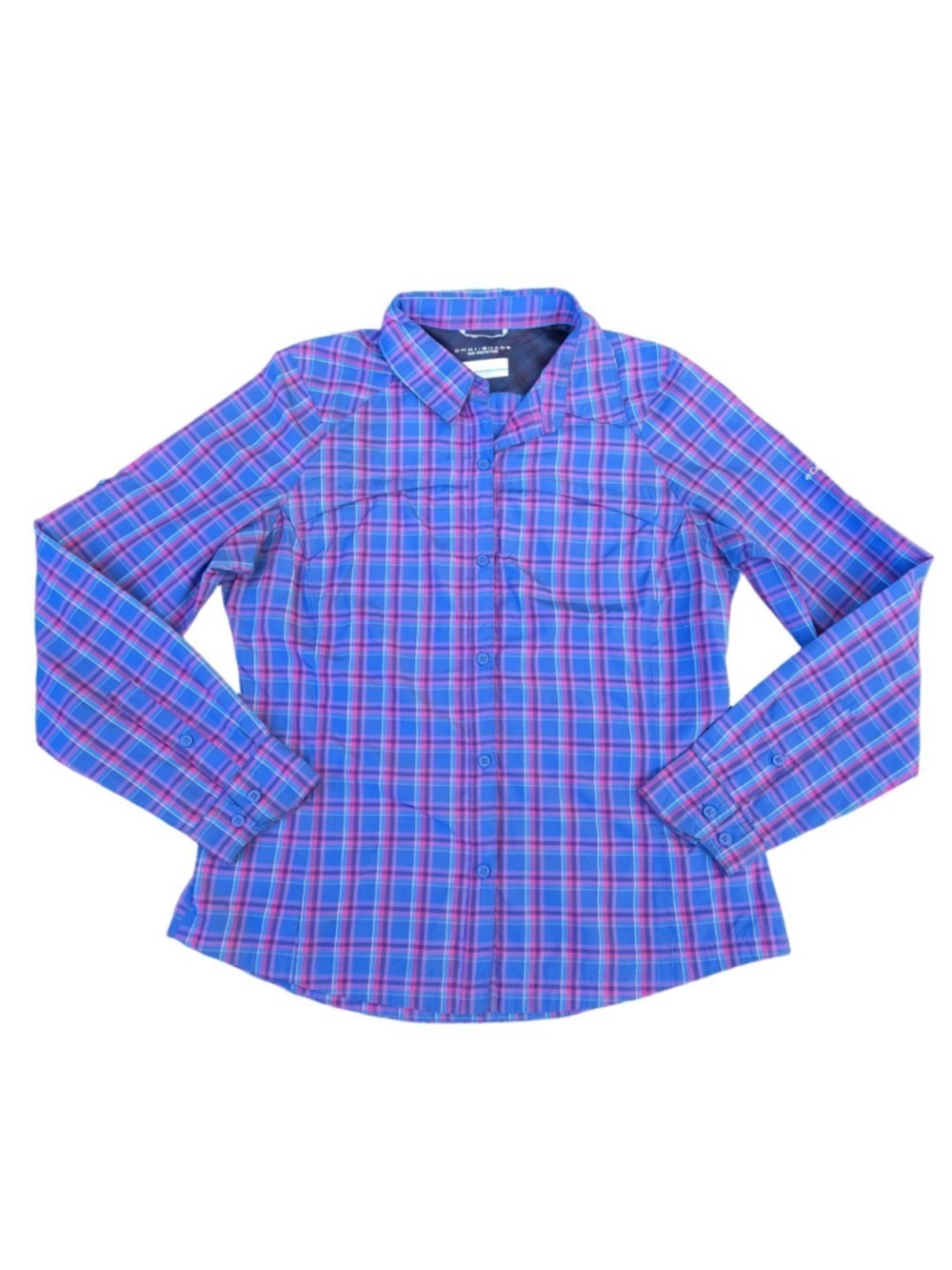 Women's Columbia Button Down Shirt Large Blue Pink Plaid